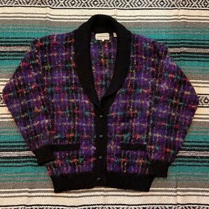 Westbound Purple Multicolor Plaid Cardigan